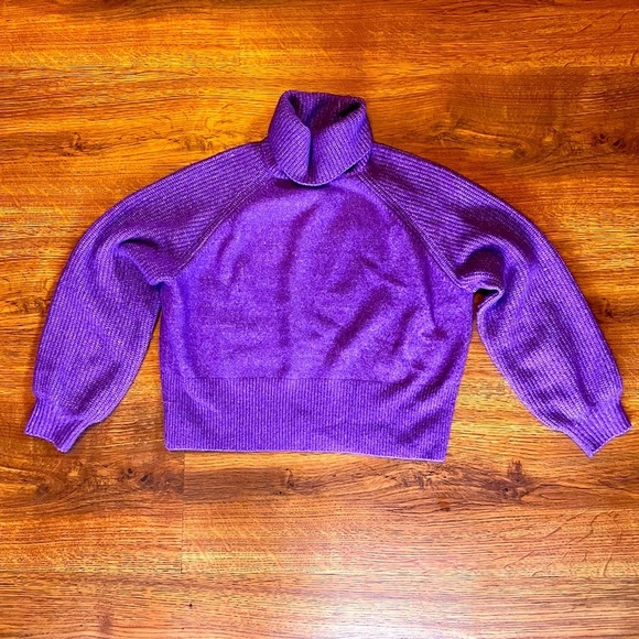 Elodie Bubble Sleeve Sweater Turtleneck Chunky Knit Purple Size XL - Picture 3 of 8